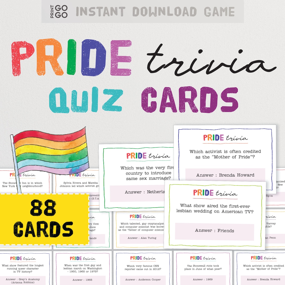 35X Pride Month LGBTQ+ Game Quiz Cards. Digital Download PDF. Party Parade  Game. Double Sided.