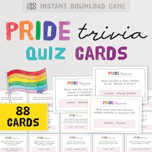Pride Trivia-quizkaarten: 88 quizvragen om je algemene kennis over LGBTQI+ te testen! | Afdrukbare game om Pride Month te vieren