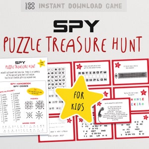 Spy Puzzle Treasure Hunt - The Undercover Secret Agent Search for Clues at Home | Spy Codes for Kids | Birthday Printable Party Game