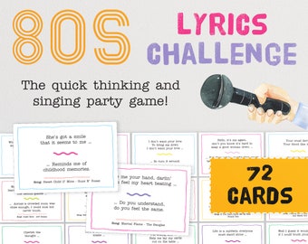 Juego de desafío de letras de canciones de los 80: el juego de fiesta familiar de pensamiento rápido y canto / Juego de completar la letra de los 80 / Juegos musicales grupales
