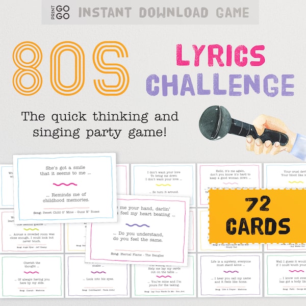 80s Songs Lyrics Challenge Game - The Quick Thinking and Singing Family Party Game | Eighties Finish the Lyric Game | Musical Group Games