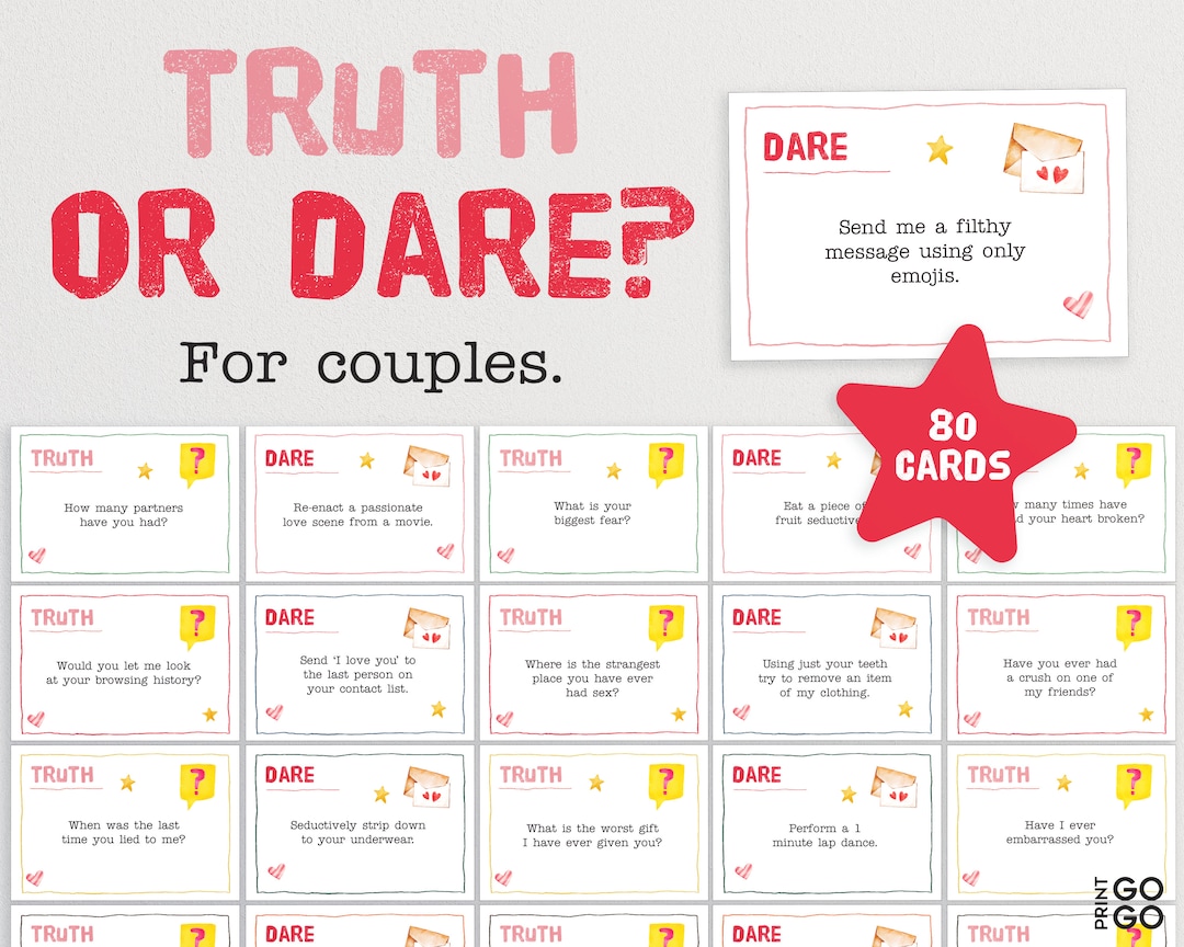 Couples truth or dare cards the fun valentines game for two etsy uk