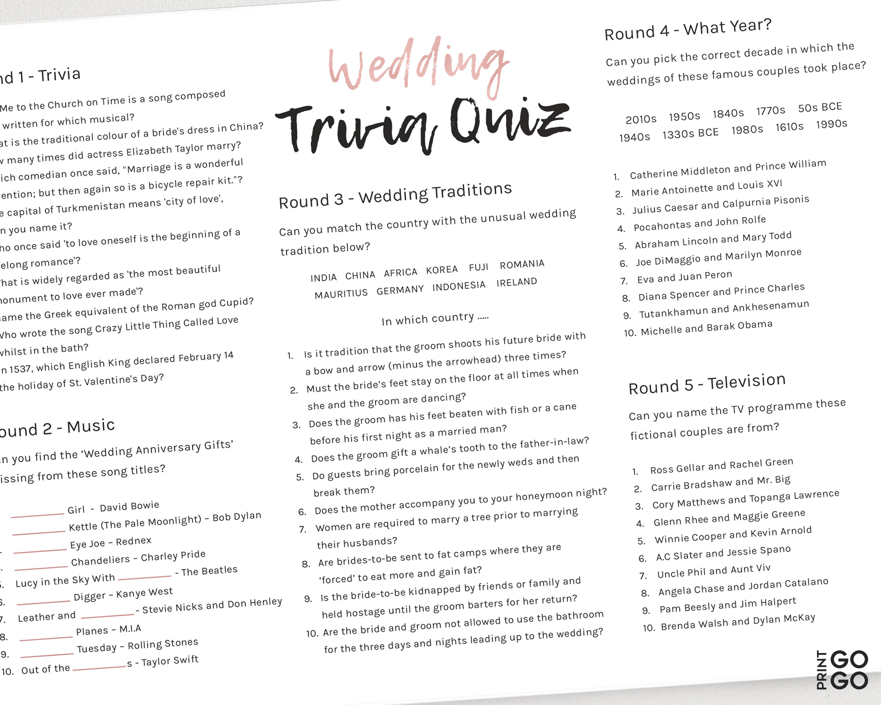 Wedding Breakfast Quiz Pub Quiz Wedding Game Wedding Table - Etsy