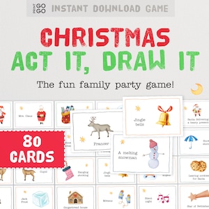 Christmas Act It, Draw It: het hilarische familiefeestspel met uitbeelden, tekenen en zinnen raden | Afdrukbare Charades-groepsgames