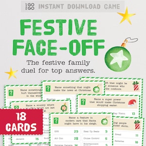 Cara a cara en Navidad: ¡Un duelo familiar navideño para obtener las mejores respuestas! ¡Un divertido juego para grupos en fiestas! (Descarga digital)