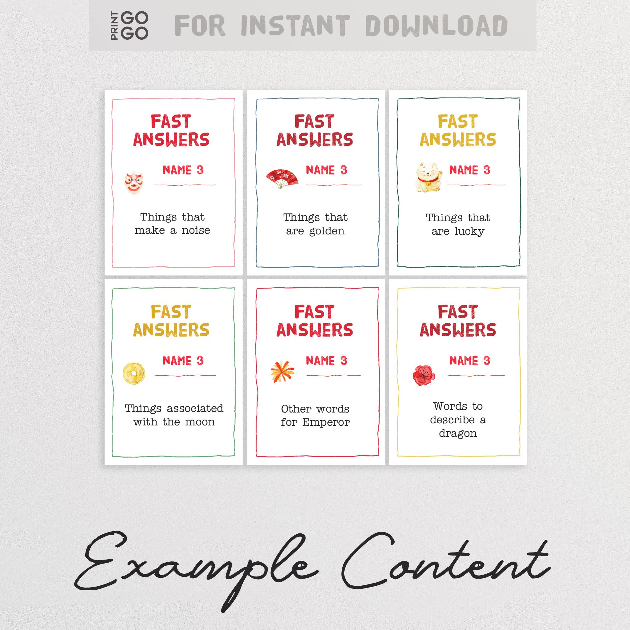 Chinese New Year Fast Answers Game - the Fun Quick Thinking Family ...