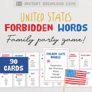 États-Unis Forbidden Words - Le jeu de société hilarant consistant à donner des indices prudents | Cartes tabou | Soirée jeux en famille du 4 juillet | Jeux de vacances en famille