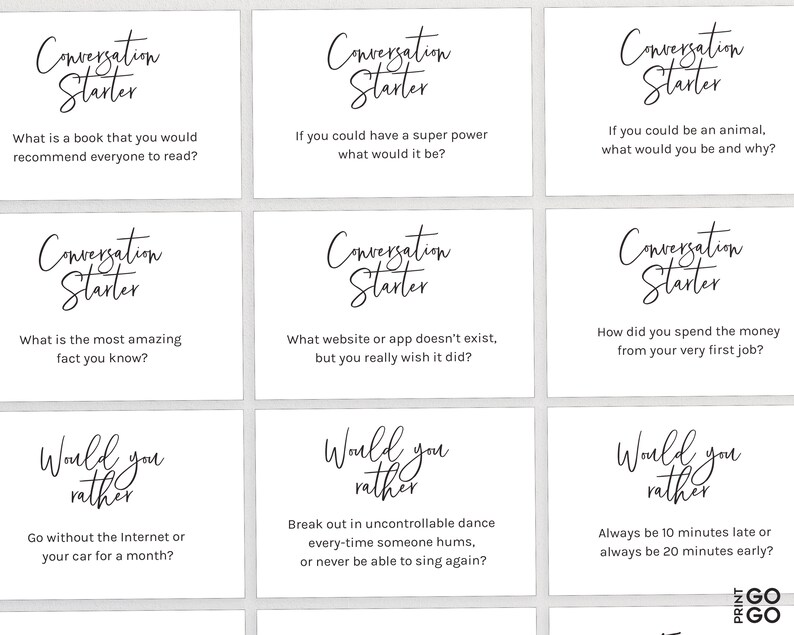 72 Wedding Reception Conversation Cards Wedding Ice Breakers Etsy