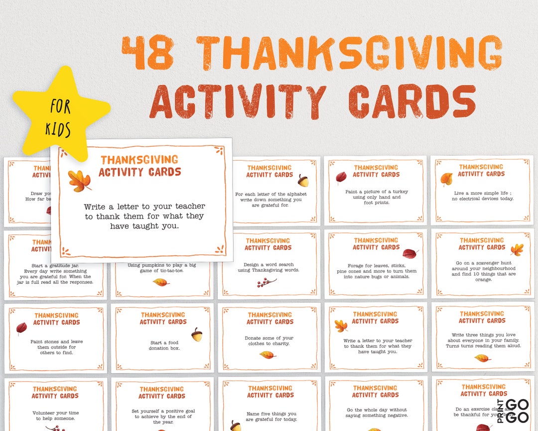 48 Thanksgiving Activity Cards Kids Thanksgiving Activity - Etsy