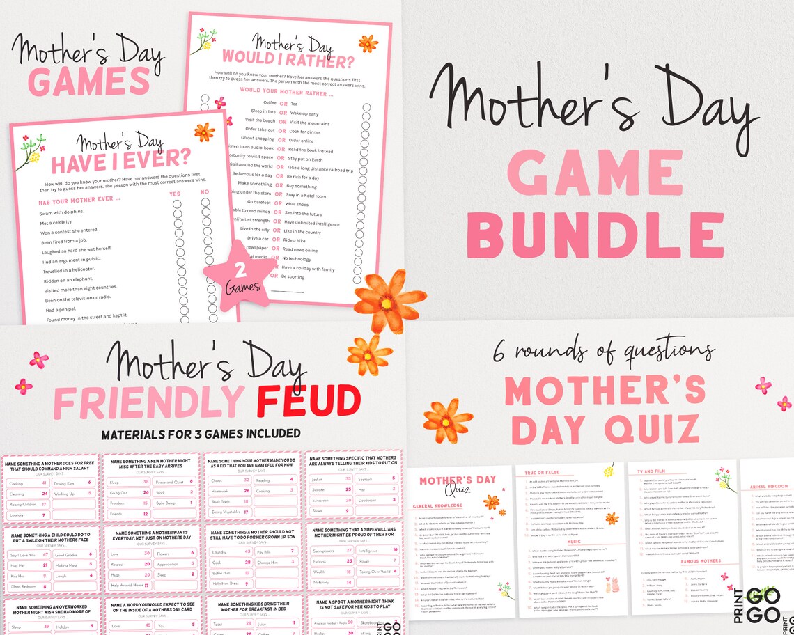 Mother's Day Game Bundle Mothers Day Quiz Mothering Etsy UK