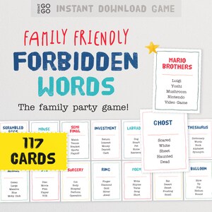 Gezinsvriendelijke verboden woorden: het hilarische gezelschapsspel met zorgvuldige aanwijzingen | Familietaboekaarten | Leuk idee voor familiespelavond