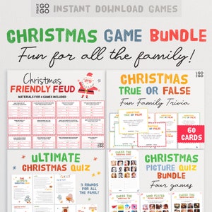 Weihnachtsspiel-Bundle | Familie Weihnachtsspiele | Weihnachts-Trivia Pub Quiz | Urlaub Familie Fehde | Weihnachten Wahr oder falsch | Bilderquiz Bundle