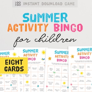 Cartões de bingo de atividades de verão - ideias para acabar com o tédio para crianças | Jogo infantil de férias de verão | Atividade de meio período | Atividades escolares em casa