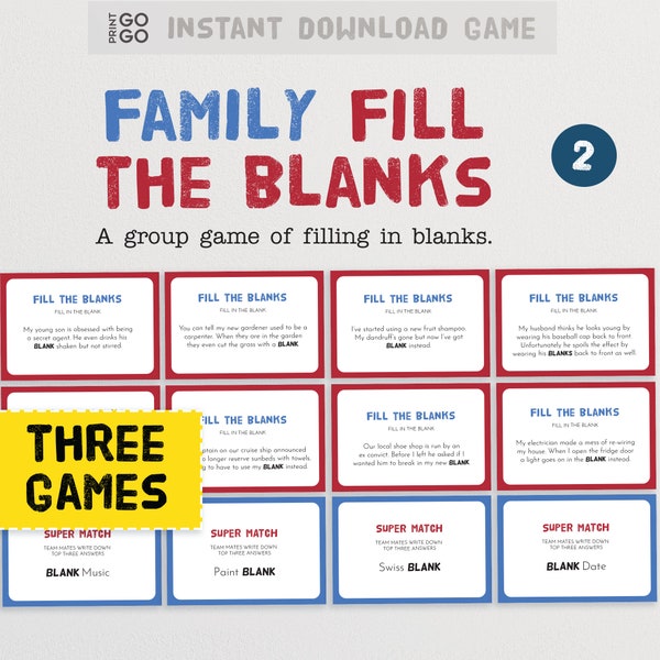 Family Fill The Blanks - The Hilarious Party Game of Missing Words + Filling In Blanks | Version 2 | Instant Download Family Game Night