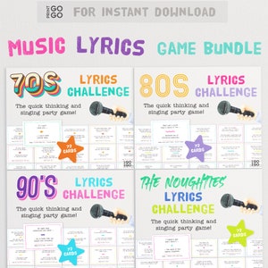 Songs Lyrics Challenge Game - The Quick Thinking and Singing Family Party Game Bundle | 70s 80s 90s 00s Finish the Lyric Game | Group Games