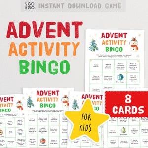 Cartões de bingo de atividades do advento - ideias para acabar com o tédio para o Natal | Jogo de bingo infantil de Natal | Ideia do Advento Infantil | Cartões de bingo para impressão