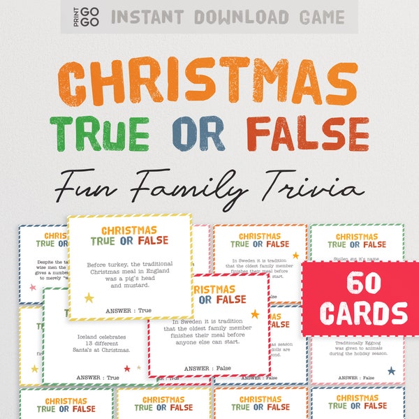 Christmas Facts True or False Quiz | Christmas Day Family Quiz | Holiday Family Game | Trivia Game Night | Xmas Party Pub Quiz | Xmas Games