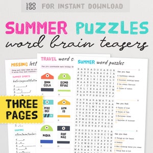 Summer Word Puzzles - Fun Brain Teaser Games for Families and Friends on Holiday! Printable Brain Games | Mind Exercises | Vacation Fun