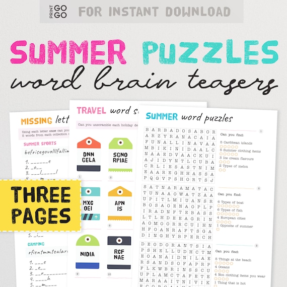 Summer word puzzles - fun brain teaser games for families and friends on  holiday! printable brain games | mind exercises | vacation fun - etsy  australia