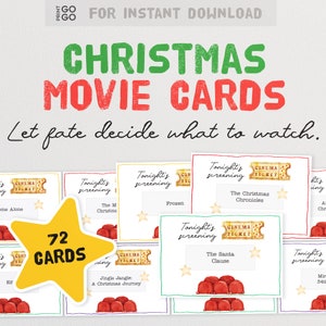 Cartões de filmes de Natal - Deixe o destino decidir o que assistir | Noite de cinema da maratona de filmes de férias em família | Idéias exclusivas para cartões de calendário do advento