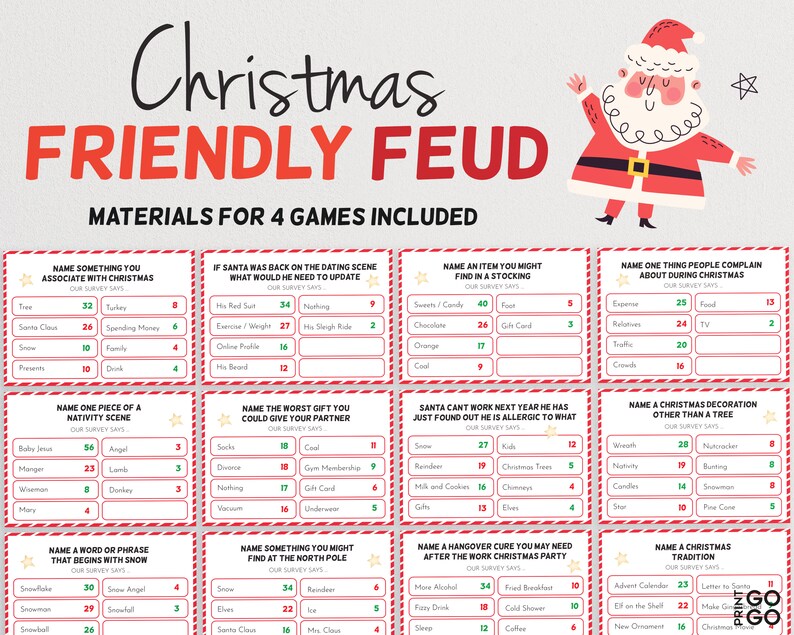 Christmas Friendly Feud Game - The Hilarious Party Game of Guessing Top Answers | Printable Holiday Group Activity | Fun Family Reunion Idea