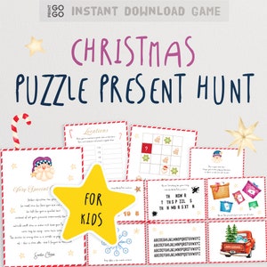 Kerstpuzzel Cadeau Speurtocht | Aanpasbare kerstsokkenjacht | Indoor Kerstschattenjacht | Kerstraadsels | Huidige onthulling