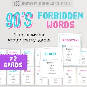 Parole proibite anni '90 - Il divertente gioco di società per dare indizi attenti / Carte tabù / Gioco di società anni Novanta / Gioco stampabile Nato negli anni '90