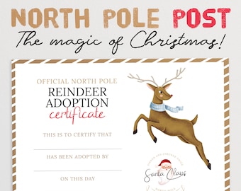 Reindeer Adoption Certificate | Christmas Adoption | Holiday Certificate for Kids | Seasonal Games for Children | Holiday Printable