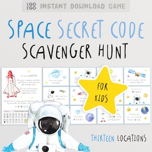 Caccia al tesoro spaziale per bambini / Caccia al tesoro per il compleanno dell'astronauta / Caccia al regalo di compleanno nello spazio / Regalo a sorpresa per rivelare le carte indizio