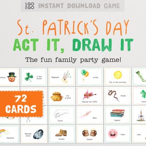 St. Patricks Day Act It, Draw It - The Family Party Game of Acting Out, Drawing and Guessing Phrases | Paddy&#39;s Day Family Charades Games