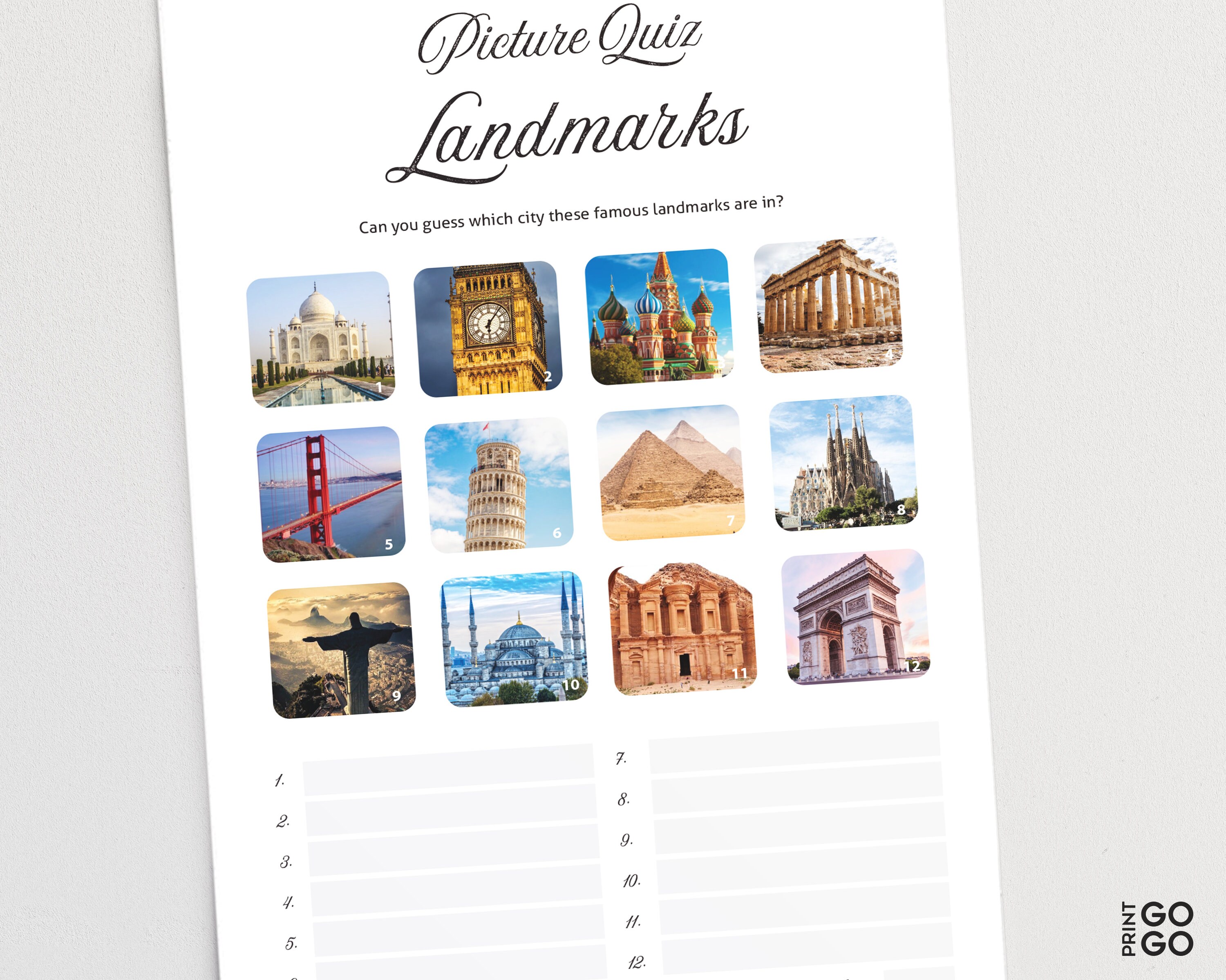 Picture Quiz Famous Landmarks Pub Quiz Picture Round Etsy