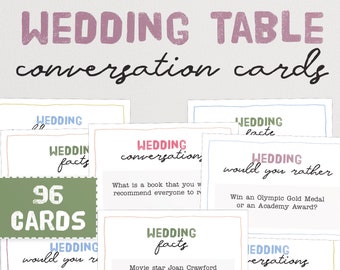 96 Wedding Table Conversation Cards - Ice Breaker Activity for Your Guests and Wedding Reception | Printable Wedding Reception Games