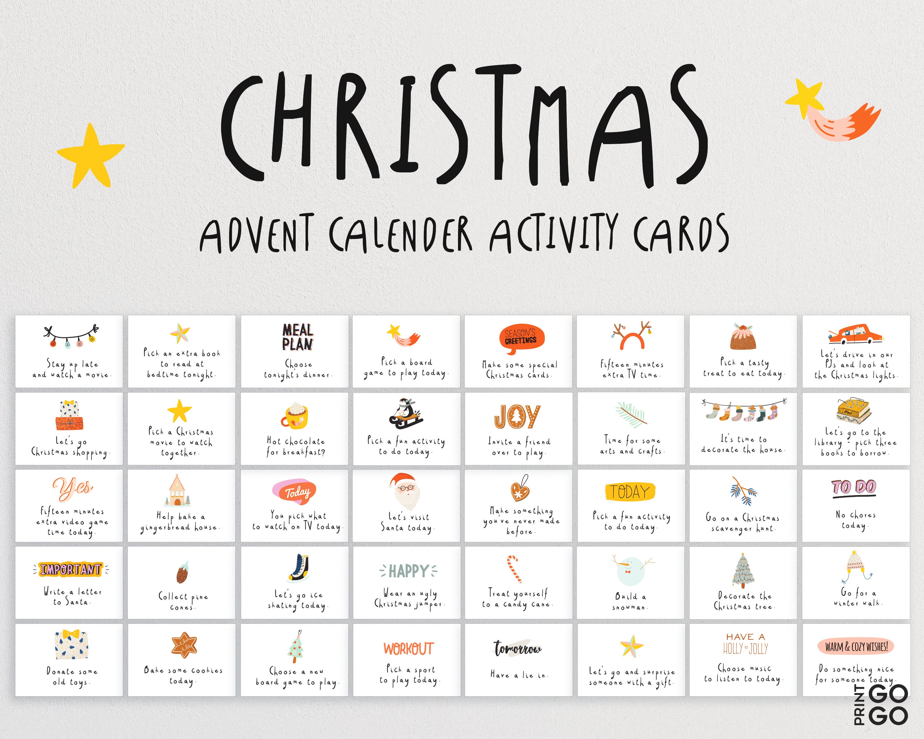 Christmas Advent Calendar Activity Cards Family Activities Etsy