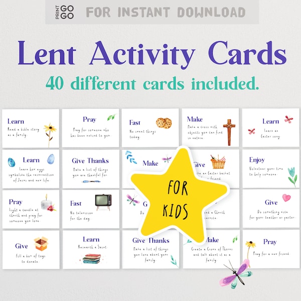 40 Lent Activity Cards | Lenten Activities for Children | Home School Lent | Easter Activity Jar | Easter Activity for Kids | Sacrifice Jar