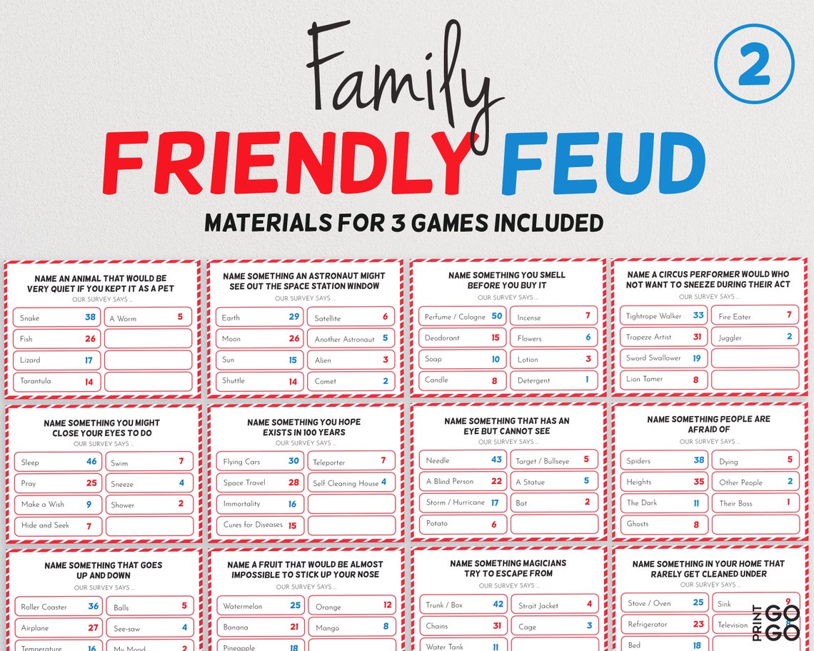 Friendly Feud Game Bundle the Hilarious Party Games of - Etsy