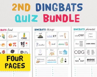 Second Dingbats Picture Quiz Puzzles - The Fun Guess the Phrase Game for Families and Friends! Printable Rebus Brain Teaser Riddles