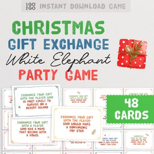 Christmas Gift Exchange Cards - The Hilarious White Elephant Party Game | Yankee Swap Gift Exchange Cards | Holiday Present Swap Party Game