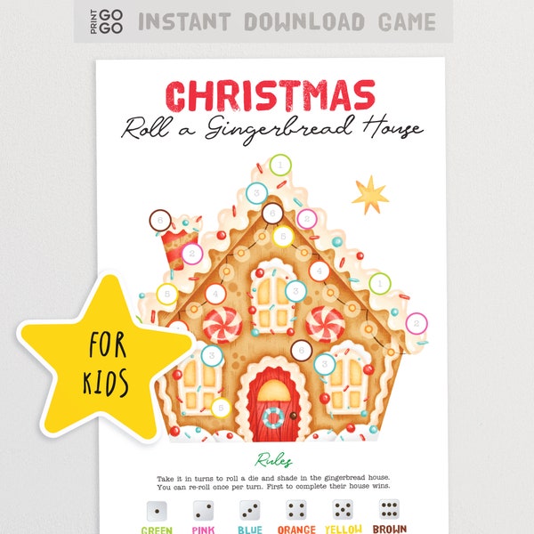 Roll a Gingerbread House Christmas Dice Game - The Fun Holiday Party Game for Kids | Family Number Game | Printable Classroom Activity