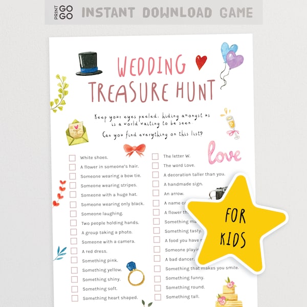 Wedding Treasure Hunt for Kids | Wedding Scavenger Hunt | Wedding Games for Kids | Wedding I Spy Activity | Children's Cocktail Hour Game