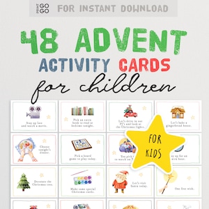 48 tarjetas de actividades del calendario de Adviento: una forma divertida de hacer la cuenta regresiva para Navidad / Actividades navideñas familiares / Tarjetas de notas diarias de Navidad / Actividades para niños