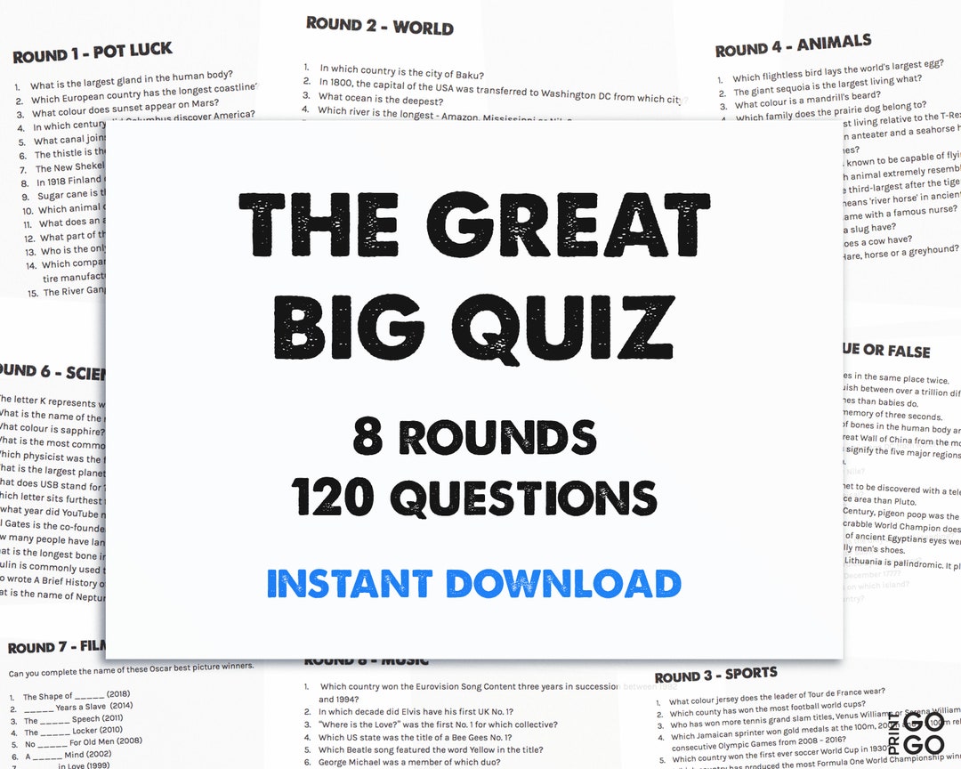 The Great Big Quiz 120 Quiz Questions to Test Your General Etsy UK