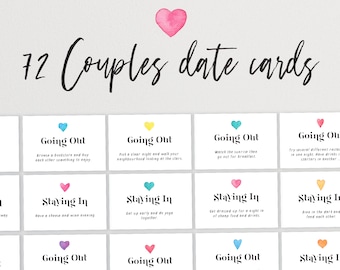 72 Couples Date Cards | A Year Of Date Night Idea Cards | Weekly Date Night Jar | Couples Cards | First Anniversary Gift | Paper Anniversary