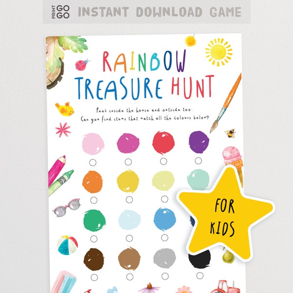 Rainbow Treasure Hunt for Kids | Color Scavenger Hunt Game | Childrens Party Game | Printable Summer Activities for Children