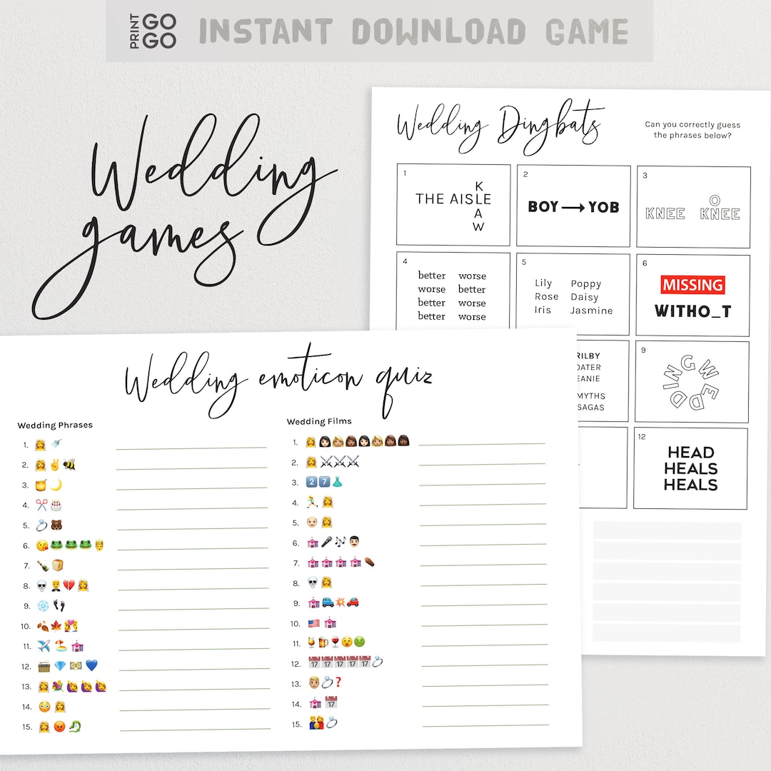 Wedding Quiz Bundle Includes Wedding Film and Phrases Emoticon Quiz Wedding Dingbats for Guests