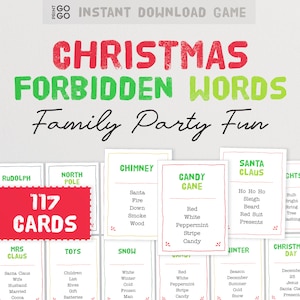 Parole proibite di Natale - Il divertente gioco di pensiero rapido per le feste in famiglia / Carte tabù festive / Serata di giochi di Natale stampabili / Gioco di gruppo per le vacanze