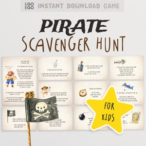 Búsqueda del tesoro pirata para niños / Búsqueda del tesoro de cumpleaños pirata / Búsqueda de regalos de cumpleaños durante el confinamiento / Juego de regalo sorpresa / Juego para quedarse en casa