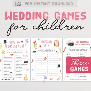 Pacote de jogos de casamento para crianças - Atividades divertidas para imprimir para manter os pequenos entretidos no seu grande dia | Jogos de coquetéis para crianças