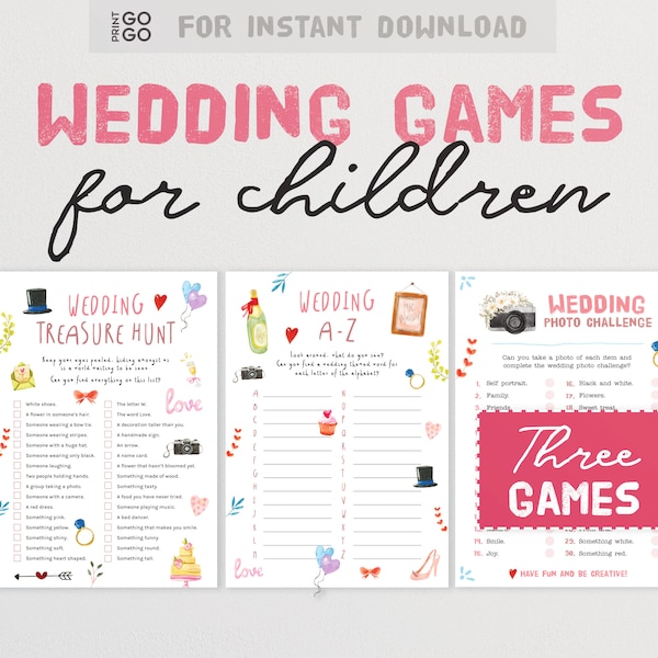 Paquete de juegos de bodas para niños: divertidas actividades imprimibles para mantener a los más pequeños entretenidos en su gran día/hora del cóctel Juegos para niños