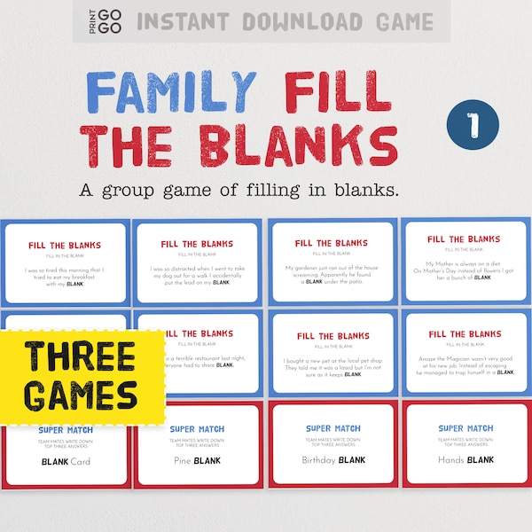 Familie Fill The Blanks - Das urkomische Partyspiel von fehlenden Wörtern + Ausfüllen von Lücken | Version 1 | Sofort Download Familie Spieleabend