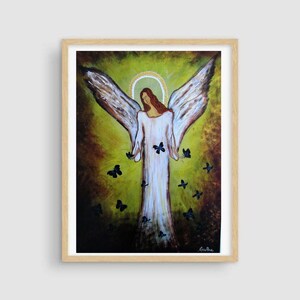 Impresión de ángel de la guarda, impresión de la familia del ángel, alas blancas del ángel, regalo espiritual de Navidad, póster de energía del ángel, papel A3 A4